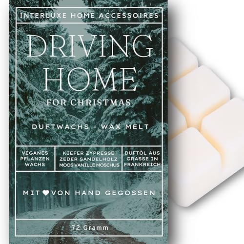 Interluxe Duftwachs Duft Driving Home for Christmas Duftnote Zypresse Vanille Kiefer angenehm duftend Waxmelt 100% pflanzlich Duftwachswürfel Wachs mit Duftöl