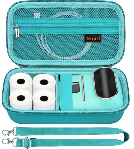 Canboc Carrying Case for Phomemo M110/ M120 Label Maker, Portable Mini Thermal Label Printer Bag with Removable Shoulder Strap, Mesh Pocket fit Printer Labels, USB Cable, Turquoise (Case Only)