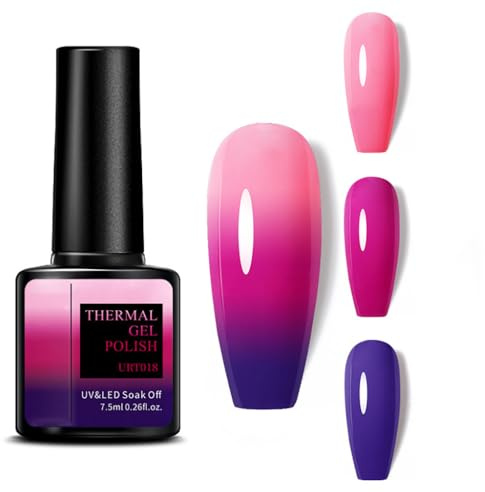 Colour Changing Gel Nail Polish, gel nail polish with Thermal Temperature Color Changing Diamond Glitter Reflective Nail Polish Long Lasting Glossy for DIY Nail Art Manicure at Home Salon (18#)