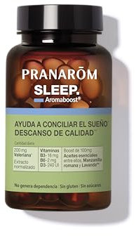 PRANAROM - Aromaboost Sleep - Complemento Alimenticio - Conciliación Rápida del Sueño y Sueño de Calidad - Valeriana - Vitaminas B3 B6 D3 - Aceite Esencial de Manzanilla Noble - 60 Cápsulas