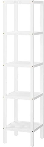 SONGMICS Estantería de Baño de 5 Niveles de bambú, Estantería Estrecha, Multifuncional, Estantería Esquinera, Cocina, Sala de Estar, Dormitorio, Pasillo, Blanco Nube BCB055W01