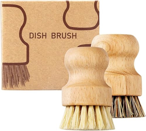 Dish Brush Set, Pot Brush Set, Durable Wood Kitchen Dish Brush, Multifunctional Mini Cleaning Kit for Cleaning Pots, Dishes, Sinks, Fruits and Vegetables (2)