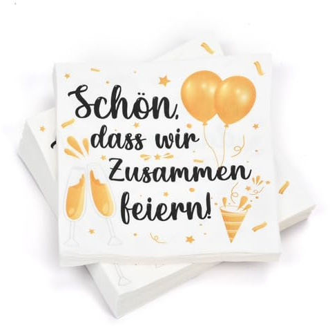 100 Stück Servietten Geburtstag, Servietten Spruch Schön, dass wir zusammen feiern, Einmalservietten Weiß Partyservietten für Taufe Geburtstag Tischdeko Hochzeitsservietten, 33x33cm