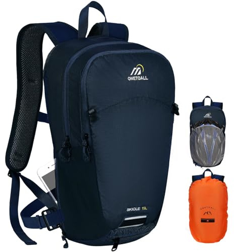 ONETOALL Sac à Dos Vélo 15L, Sac à Dos Ski Sac de Randonnée Homme Femme avec Couvre-casque, Housse de Pluie, Ceinture Amovible et Fermeture Éclair Antivol pour Sport Moto Voyage