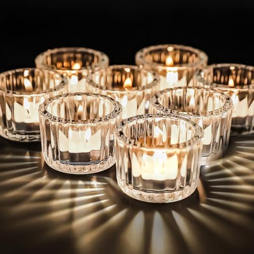 Teelichthalter Set 12 Stück - Kleine Klare Glashalter für Teelichter und Windlichter