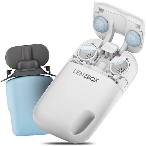 LENZBOX Hard Set inkl. 1x LenzCare - Premium All-In-One Kontaktlinsenbox für harte Kontaktlinsen, Kontaktlinsenbehälter mit Flüssigkeit, reisetauglich & kompakt, Made in Germany, Farbe Blau