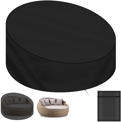 AOOWU Redonda Funda para Muebles de Jardín, 210D Tela Oxford Funda para Isla de Sol Exterior Round con Cremallera, Impermeable Funda Sofa Cama Exterior Funda Cama Jardin (190X90X50CM)