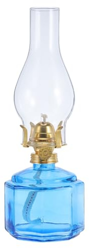 Garneck Vintage Glas Kerosinlampe mit Docht Rustikale Dekorative Petroleumlampe für Innen und Außen Windgeschützte Öllampe mit Einfacher Bedienung Kompakte Antike Sturmlampe in Blau für