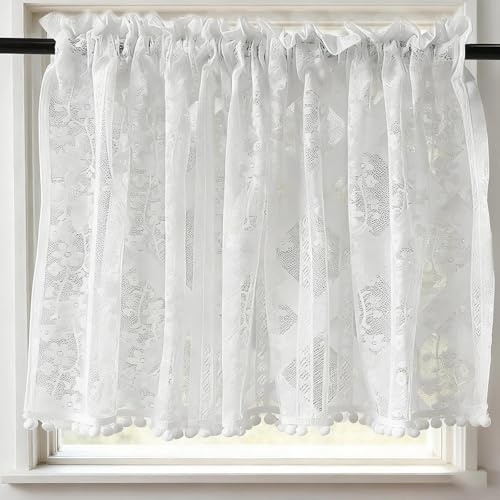 MUNTE Scheibengardinen Küche, 100 cm × 61 cm Kurzgardine Modern | Polyester Material Bistrogardinen, Weiß Halbtransparent Küchengardine, für Schlafzimmer, Kinderzimmer, Café