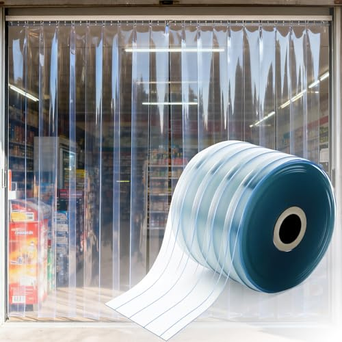 tonchean PVC Strip Curtain Clear Door Strip Roll 5000cm Lenght x 18cm Wide | Energy Saving Cuttable Plastic Vinyl Strip Curtainn for Home Shops Coldroom Garage Warehouse