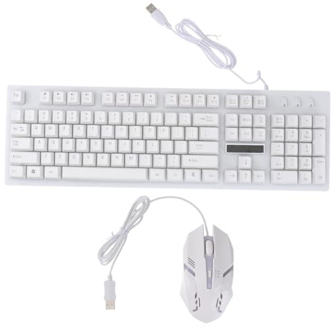 OUNONA Ensemble Clavier et Souris Gaming USB Filaire Touches Mécaniques Lumineuses, Design Plastique Solide, pour Jeu et Utilisation à Domicile