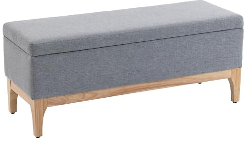 HOMCOM Banco de almacenaje, caja de almacenaje con tapa extraíble, estilo escandinavo, final de cama en tejido de lino, 110 x 39 x 45 cm, gris