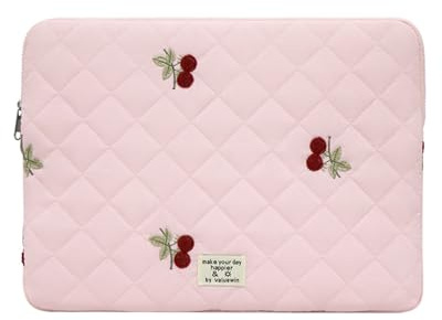 Custodia per laptop da 11 pollici, elegante e raffinata, con motivo ciliegia trapuntata, ideale come tracolla per notebook e custodia protettiva per tablet
