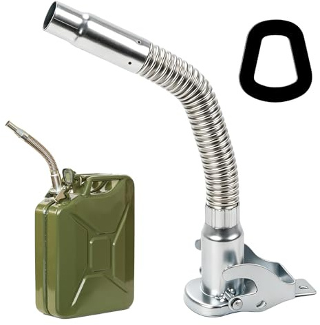 Beccuccio flessibile per tanica benzina, in metallo, per taniche da 5/10/20 l, con supporto per barile dell'olio e guarnizioni in gomma, ideale per auto, camion, moto, trattori, barche