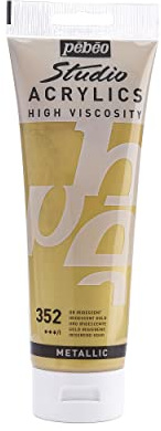 Pébéo – Acrylic Fine Studio Acrylics – akrylfärg för konstnärer – färg för proffs och nybörjare – lysande och pigmenterad färg – guld – 250 ml