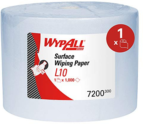 WypAll® L10 Reinigungstücher 7200, 1-lagige blaue Jumborolle für leichte Reinigungsaufgaben mit schneller Absorption, für den Lebensmittelkontakt zertifiziert, 1 Rolle x 1.000 Papier-Wischtücher