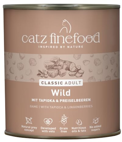 catz finefood Wild Classic Adult Katzenfutter nass Gluten- & getreidefrei, ohne Zuckerzusätze - Premium Nassfutter für Katzen, Made in Germany (6 x 800g Dose)