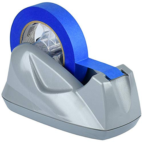Acrimet Heavy Duty Desk Tape Dispenser, Dual Core Fits 1” & 3” Rolls, One-Handed Operation, Non-Skid Weighted Base, Desktop Tape Holder for Packing, Shipping, Office & Gift Wrapping, Silver