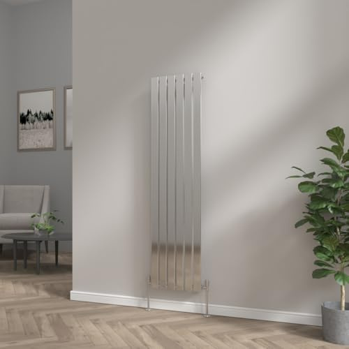 NRG 1600x408mm Vertical Flat Panel Designer Bathroom Radiator Chrome | Column Radiator, Central Heating Compatible, Mild Steel, Modern Radiator, with Brackets, for Bathroom, Kitchen, Living Room