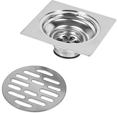 Yosoo Sifone da pavimento in acciaio inossidabile spesso scarico per doccia quadrato, anti-odore, per bagno, 100 x 100 mm (stile: #2)