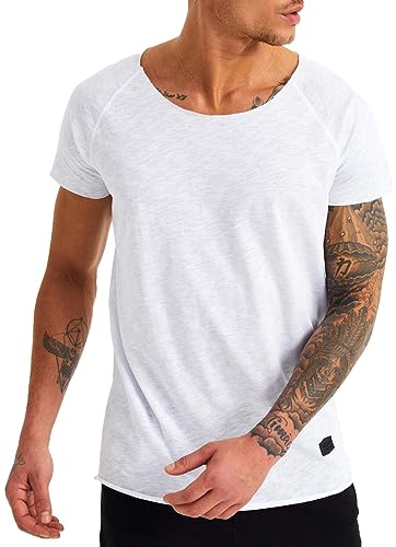 Leif Nelson Camiseta para Hombre con Cuello Redondo LN-6340 Blanco X-Large