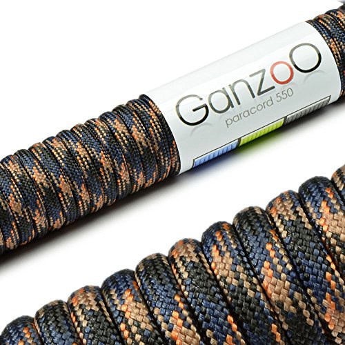Ganzoo Paracord 550 4 mm Seil, 15 m Outdoor-Schnur Typ 3 Kernmantel, Nylon & Polyester Mantel mit 7 Innensträngen, für Hundehalsband, Hundeleine, Knüpfen, Camping, Survival, Camouflage Black