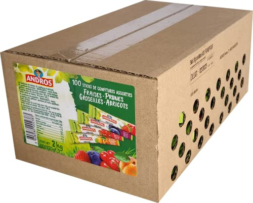 ANDROS - 100 sticks de confiture individuelle 20 g assorties - 4 parfums