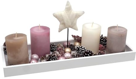ZauberDeko Adventsgesteck Weihnachtsgesteck Tablett Kerzen Rosa Stern Creme Weihnachtsdeko 44cm
