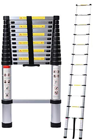 5M/16.4ft Aluminum Extension Folding Telescopic Loft Ladder Straight Attic Telescoping Ladders Capacity 150kg/330lb with Certificate EN 131