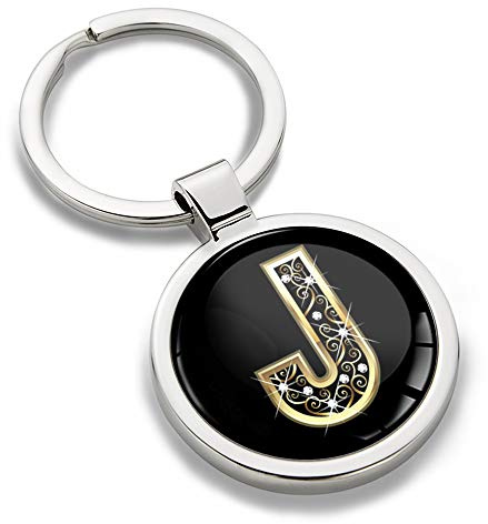 Biomar Labs Buchstaben Schlüsselanhänger aus Edelstahl mit Initialen im Alphabet Design stilvoller Metall Keyring für Auto und Schlüsselbund in Gold Farbe (J in Gold KK 62)