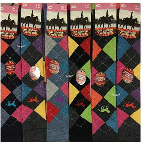 Rozgul® Lot de 3 paires de chaussettes montantes pour bottes d'équitation en coton majoritaire, avec motif argyle, taille 36-41