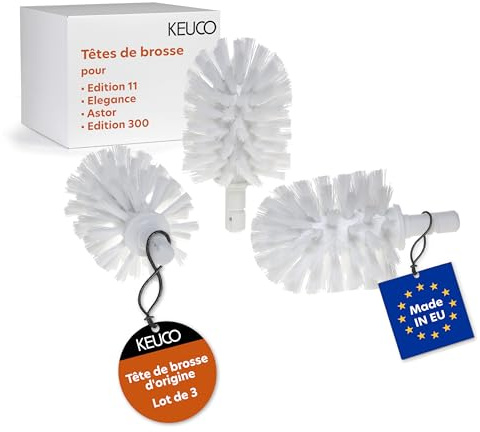 KEUCO Ersättnings toalettborsthuvud, utbytbart, set om 3 lös, 12,7 x 7,2 cm, vit, originaltillverkare, toalettborste reservborsthuvud