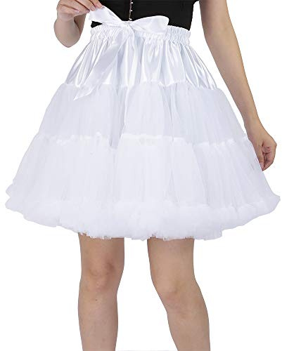 Shimaly Tutu Skirt as Well as Petticoat above Knee Underskirt Tulle Crinoline slip (White, L-XL)