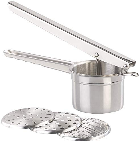 Rosenstein & Söhne Kartoffelpresse: Edelstahl-Kartoffel- & Spätzlepresse, 3 Einsätze, spülmaschinenfest (Spaghetti Presse, Erdapfelpresse, Nudelmaschine)