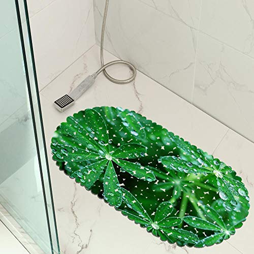 Jaeknxcg Badewanneneinlage rutschfest Badematten für Wanne Duschmatte mit Abflusslöchern Saugnäpfe Maschinenwaschbar 35X70CM Grünes Blatt