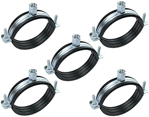 AERZETIX - C49886 - Satz von 5 - Schellen isophonisch - Befestigungshalter mit Dichtung - für Schlauch Ø 2 1/2'' 74-80mm - DIN EN 10111 - aus verzinkter Stahl - zum Anschrauben М8