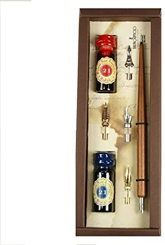 Schreibset Stilographische Holz, 2 Federstifte, 2 Stifte, blau/rot 21001