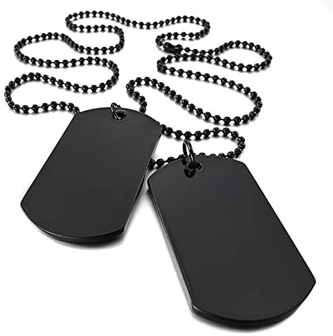 Thintom Männer benutzerdefinierte Gravur Edelstahl Dog Tag Anhänger Halskette mit 55cm Ketten 2 Packs glänzend poliert plattiert Gold/Schwarz/Silber