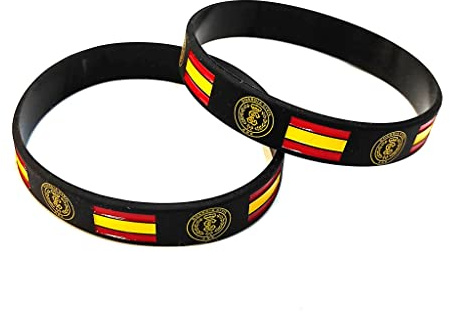Pulsera de Goma de Silicona Gruesa con diseño de Guardia Civil Negra con Escudo y Bandera - 1 Unidad