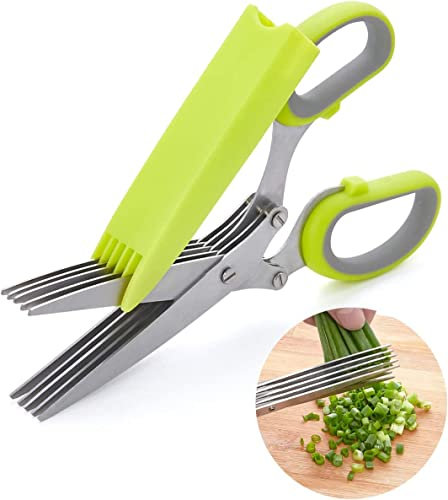 Tijeras para Hierbas, Herb Scissors, Tijeras Especias, Multifuncionales Tijeras Tijeras Cocina Tijeras Verduras con 5 Cuchillas para Verduras Albahaca Perejil Cilantro Cebollinos