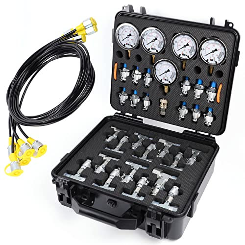 Hydraulisches Druckprüf-Set – Hydraulisches Manometer 150/1500/3500/6000/9000 PSI mit 14 T-Steckern, 13 Kupplungen für Bagger-Baumaschinen