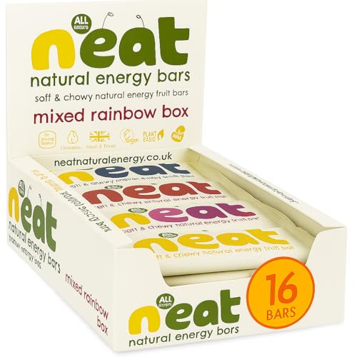 N'eat Natural Energy Bars - Healthy Snack for Adults and Kids - Palm Oil Free Low Calorie Snacks - Vegan Snacks and Fruit Bar Bursting with Natural Energy - 16x45g Fruit Bars - Rainbow Selection Box
