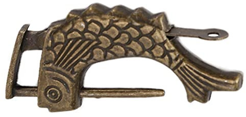 Antico a forma di pesce retrò lucchetto in bronzo vecchio stile vintage vintage in ottone serratura chiusura porta lucchetto vecchio lucchetto cinese con chiave da 3,2 cm scatola gioielli spaziatur
