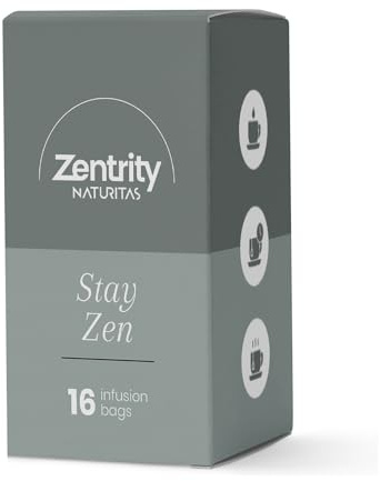 Infusión Stay Zen 16 bolsitas de Zentrity by Naturitas | Infusión relajante sin teína | Con hierba limón, manzanilla, tila, lavanda, pasiflora y aroma de menta