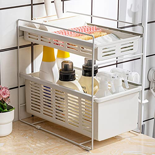 TONONE Organizador de fregadero para debajo del gabinete y almacenamiento con cajón deslizante, organizador de mostrador de baño de 2 niveles, estante organizador apilable, para cocina, baño, oficina