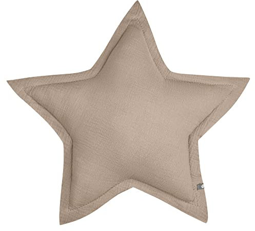 von Herzen Handmade Musselinkissen aus 100% Baumwolle I Kinderkissen I Dekokissen aus Musselin in Sternform I Sternkissen für Kinderzimmer & Bett I Handgenähtes Kissen mit Watte gefüllt (Taupe)