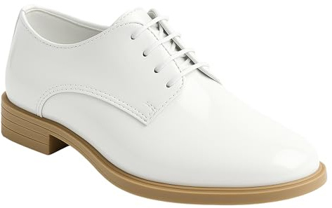 SIRRI Niños Derby Charol Vestido Formal Zapatos Blanca con Cordones Boda Prom Calzado tamaño 24