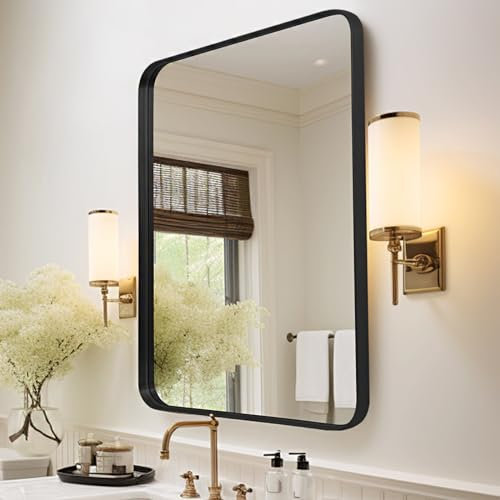 Anpark Wandspiegel, 61 x 91,4 cm, für Badezimmer, schwarzer Metallrahmen, Spiegel für Wand, dekorativer rechteckiger Wandspiegel für Wohnzimmer, Schlafzimmer, Eingangsbereich, Wanddekoration