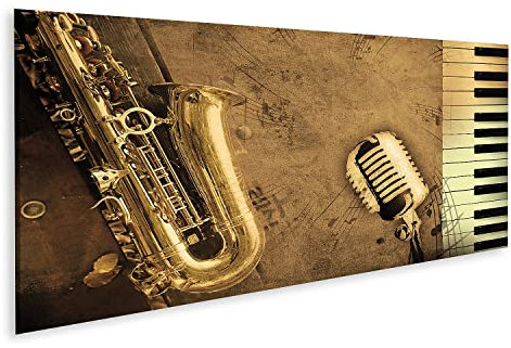 Prime Bild auf Leinwand Klavier Musik Sepia Noten Instrumente Saxophon Wandbild Poster Kunstdruck Bilder