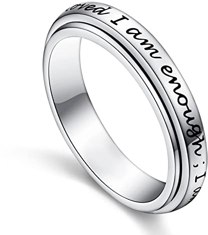 I am Enough Spinner Ring 925 Sterling Silber Fidget Ring für Angst Stressabbau Langeweile ADHS Autismus Ringe